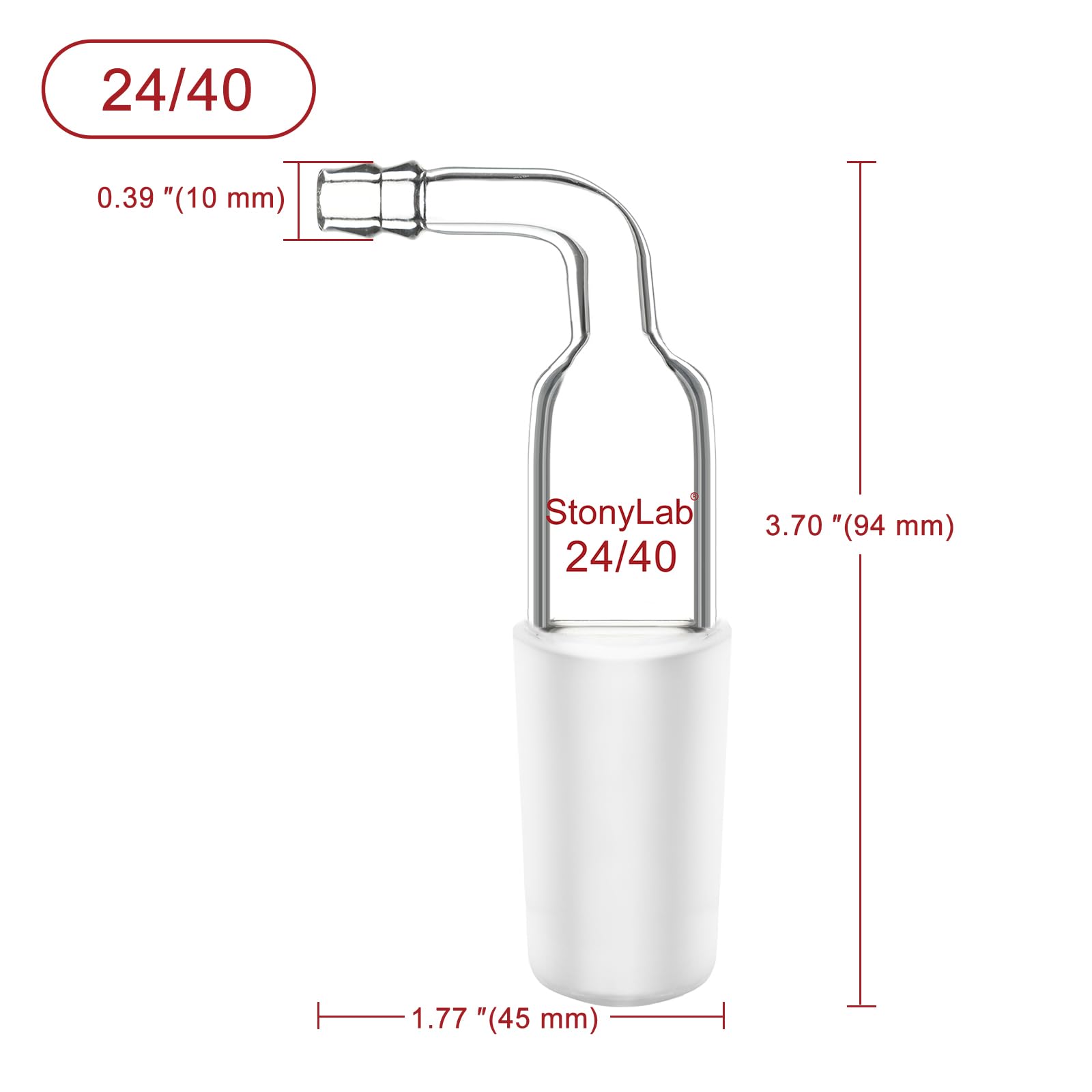 stonylab Adaptateur d'Entrée Coudé, 1 Pack Adaptateur d'Entrée Coudé en Verre Borosilicaté avec Raccord 24/40 et Connexion de Tuyau Verrerie de Laboratoire