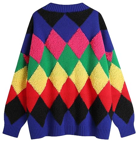 Image of Ckikiou Women's Oversized Fall Winter Button Down Cute Color Block Knitted Chunky Sweater Cardigan Top