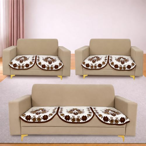 Image of Homerz Premium 'Surya Series' Sofa Cover | Stylish Sofa Protector | Net Fabric | Anti-Stain & Washable Slip Cover Exact Size Antislip (Daisy Brown, 7 (3+2+2) Seater, Only Seat Cover)
