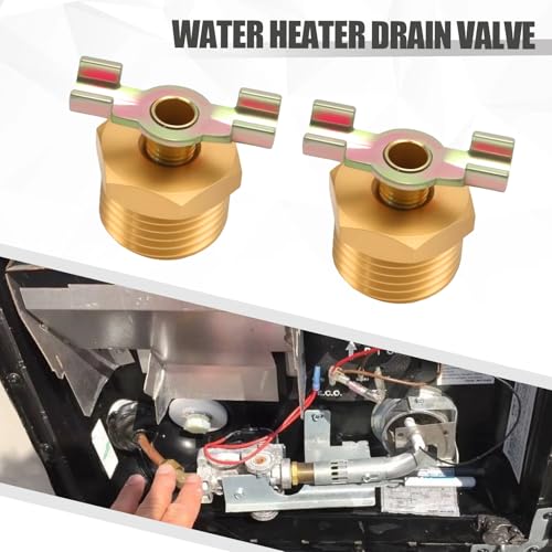 Image of UOIENRT 2 Pack 1 /2'' RV Water Heater Drain Valve for RV and Trailer Water Heater, Durable Brass Construction RV Water Heater Drain Plug