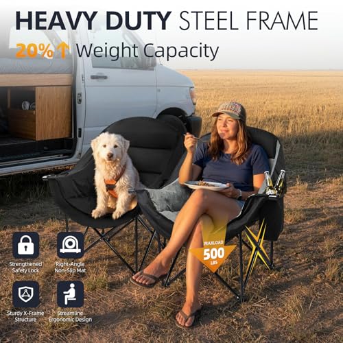 Image of Oversized Camping Chair for Adults 2 Pack - Heavy Duty Outdoor Padded Chair