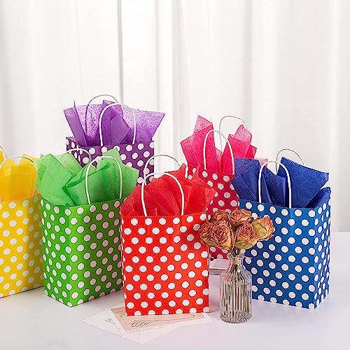 Image of RanGit Bhumi 48 pcs Color Paper Bags with Polka Dots 8x4x10 inch - Party Favor Goodie Candy Gift Paper Bags for birthday, wedding, engagement party and other festivals (Multi Color)