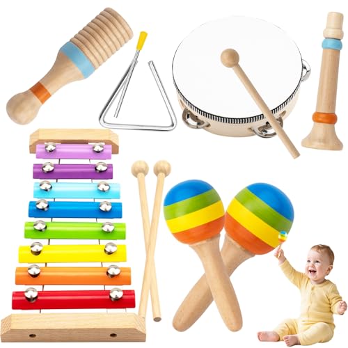 Image of Montessori Toys for 1 Year Old, 6 Types Musical Instruments for Toddlers 1-3, Educational Baby Drum Set with Xylophone & Maracas, First Birthday Gifts for Boys Girls, Christmas Learning Toys