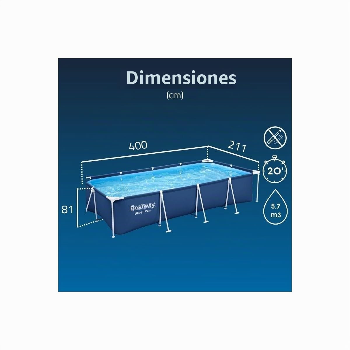 Bestway 56424 - Piscina Desmontable Tubular Infantil Family Splash Frame Pool 400x211x81 cm Depuradora de Cartucho de 1.249 litros/Hora