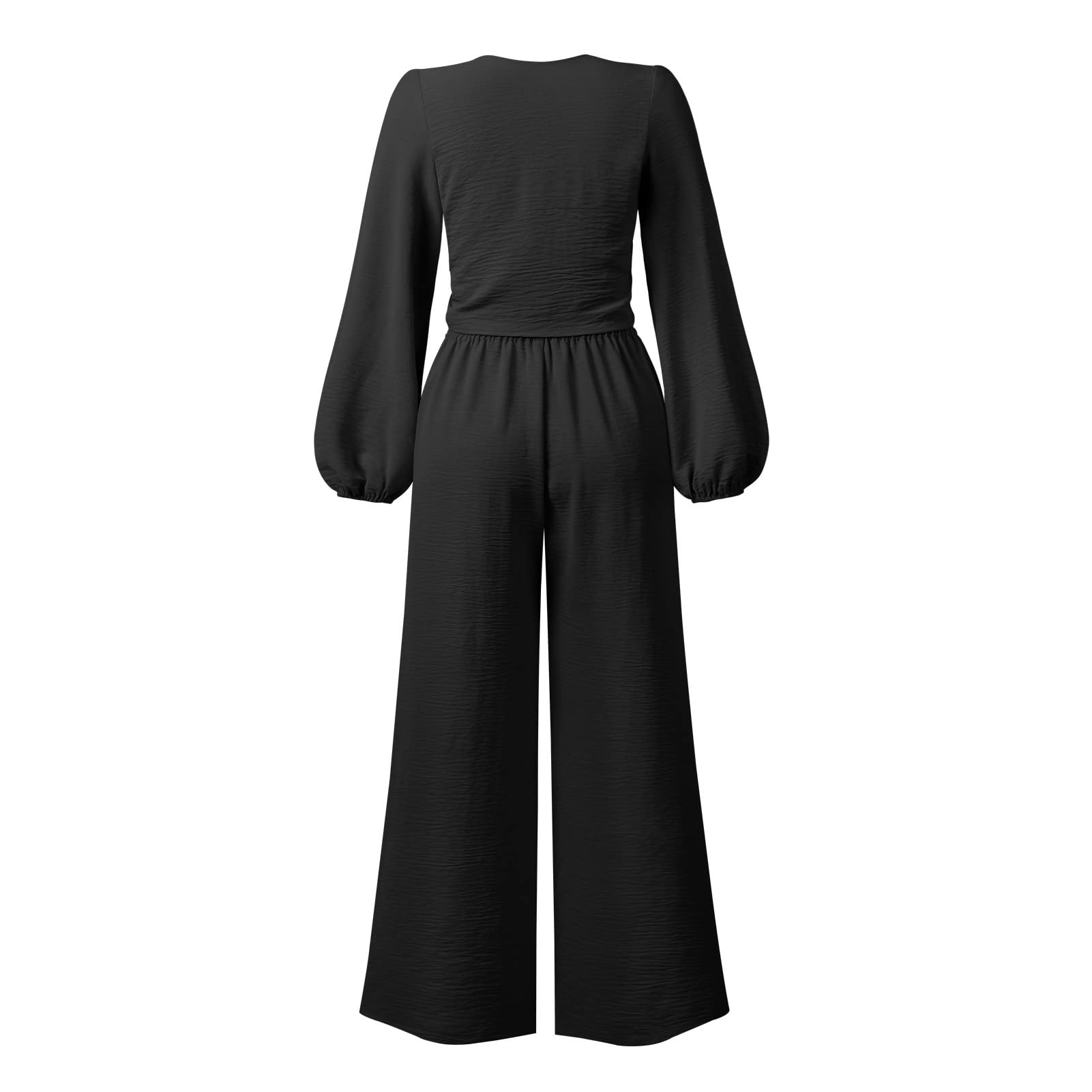 Two Piece Wide Leg Suit Long Sleeve Casual Tie Front Suit for Work,Shopping and Party (XL) Black-image-40
