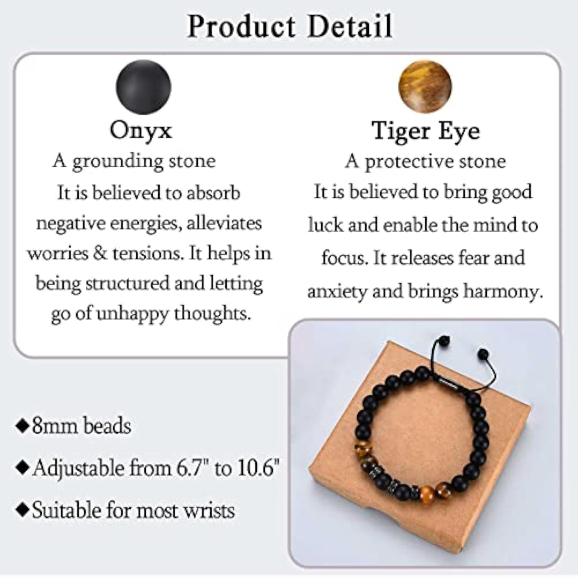 Men's Adjustable Tiger Eye Bracelet, Gift for Him
