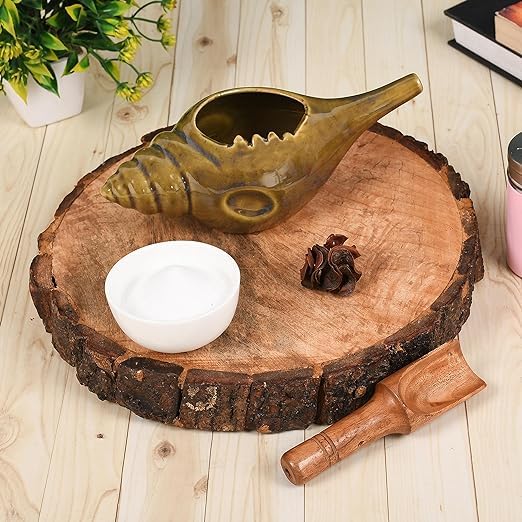 Image of Leak Proof Durable Ceramic Neti Pot with Nostril Plugging Support Better Capacity Holds 300 ml Spill Proof with Comfort Grip Lead Free Microwave Dishwasher Safe (Brown)