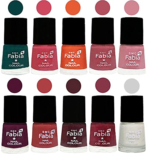 Image of SMC Fabia ALL IN ONE (PACK OF 10), Long Lasting Glossy Nail Polish, 6 ml Each, All Vibrant Colours,02117