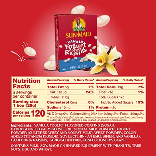 Image of Sun-Maid California Sun-Dried Raisins & Vanilla Yogurt Coated Raisins (6 Pack) Snack-Size Box - Dried Fruit Snack for Lunches and Snacks