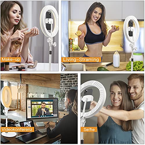 Ringlicht Laptop, LED Ringlicht mit Stativ und Handyhalter für Handy & Webcam, 10" Selfie Videokonferenz Licht für Videoanrufe, Selbstübertragung, YouTube, TikTok, Make-up – Bild 6
