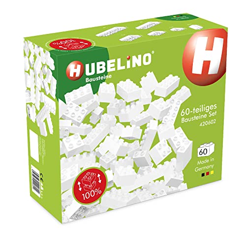 Hubelino #420602 Juego de 60 Bloques de construcción Blancos, compatibles con Grandes Bloques de construcción de Otros Fabricantes, Fabricado en Alemania, Color Blanco