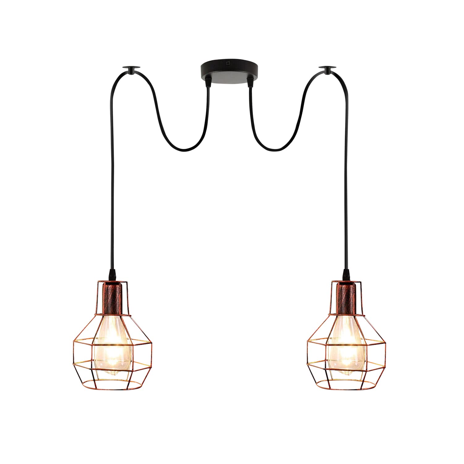 LEDSone Industrial 2 Way Ceiling Pendant Light – Rustic Red 15cm Wire Cage Lampshade Indoor Fitting for Home Décor, Kitchen, Living Room, Café, Improvement Essential