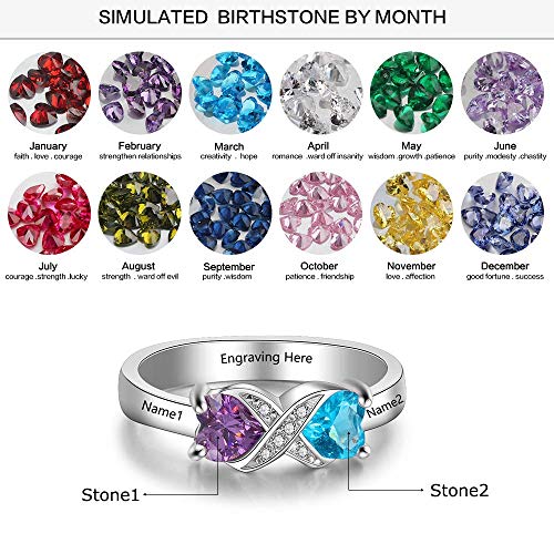 Personalized Infinity Mothers Ring with 2 Heart Simulated Birthstones Engagement Promise Rings for Women2