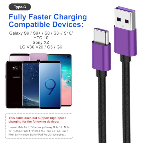 Image of CyvenSmart USB Type C Cable 6ft, [2 Pack] USB A 2.0 to USB-C Fast Charger Durable TPE Cord Compatible with Samsung Galaxy A10 /A20 /A51 /S10 /S9 /S8 Plus /Note 9 /8,LG V50 V40 G8 G7 Thinq-Purple