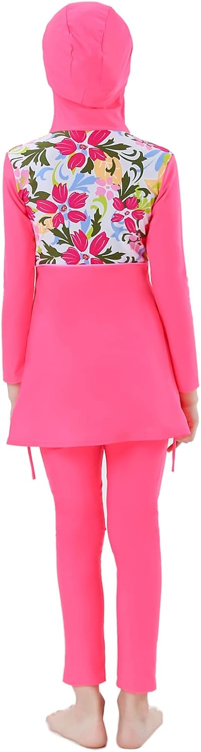 Muslim Swimsuits for Girls Kids Butterfly Islamic Swimwear Burkini Full Cover Hijab Top Pants Swim Costume Bathing Suit