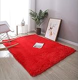 Alfombra De Pelo Largo, Antideslizante Super Suave Pelo Largo Fluffy Alfombra, para el Salón, Dormitorio, Comedor, Habitación Infantil Cabecera Alfombras (Rojo, 80x160 cm)
