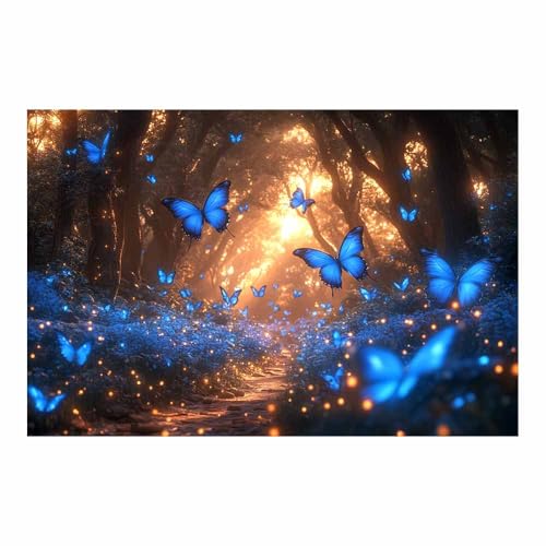 Impression sur toile design papillons bleus et chemin de forêt unique