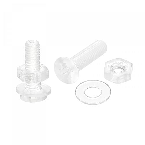 uxcell Tornillos de máquina Phillips de plástico M3 x 0.472 in con tuercas y arandelas planas, pernos de máquina de cabeza plana de PC