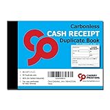 Cherry Carbonless Cash Receipt Book, 2-Part, with Loose-Leaf Writing Shield, A6 (4.1 x 5.8 Inches) 50 Sets, Unnumbered