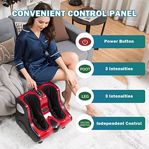 Image of Giantex Foot and Calf Massager with Heat - Shiatsu Foot Massager Machine with Vibration, Deep Kneading, 3-Level Intensity Modes, Electric Foot Massager for Tired Feet, Leg, Calf Pain Relief (Red)