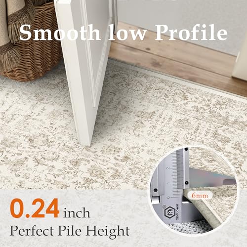 Light Brown Runner Rug 2x5 Hallway Machine Washable Kitchen Vintage Distressed Non Slip Long Carpet Indoor Retro Floral Bedroom Accent Throw Rug for Bathroom Office Laundry Dining Room