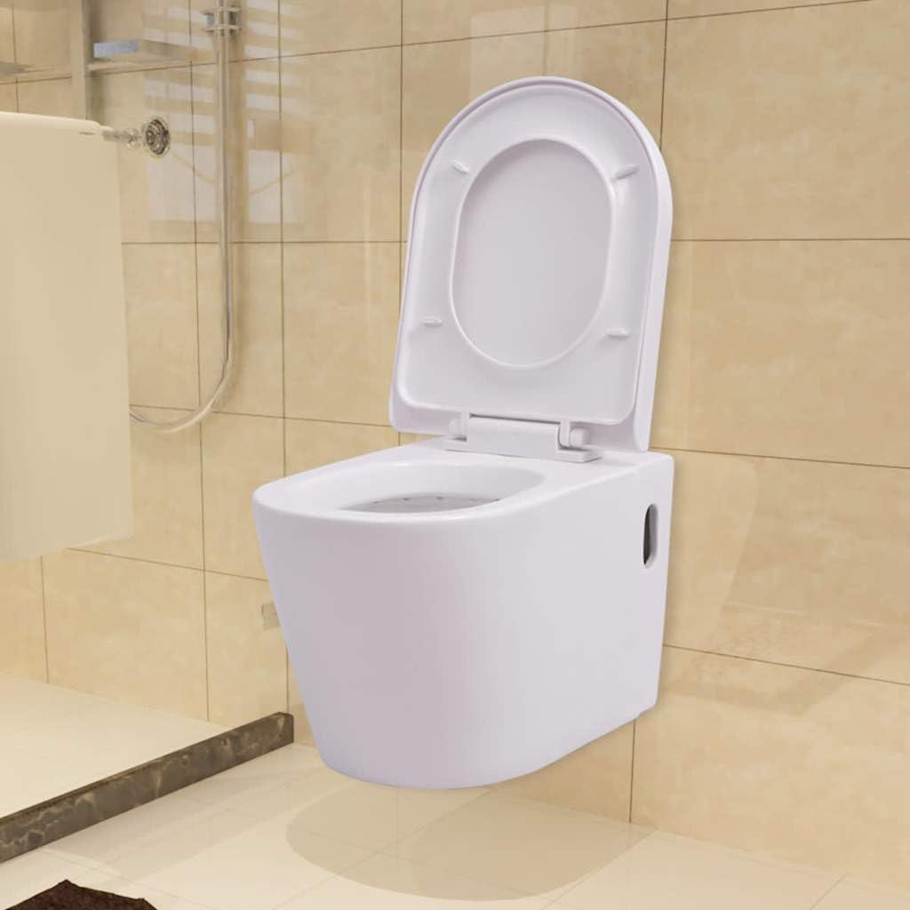 vidaXL Inodoro Colgante Pared Cisterna Oculta Cerámica Blanco Retrete Váter WC