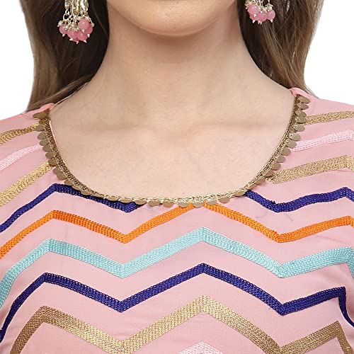 Image of Women's Georgette Embroidered Kurti And Skirt with Dupatta Sets.