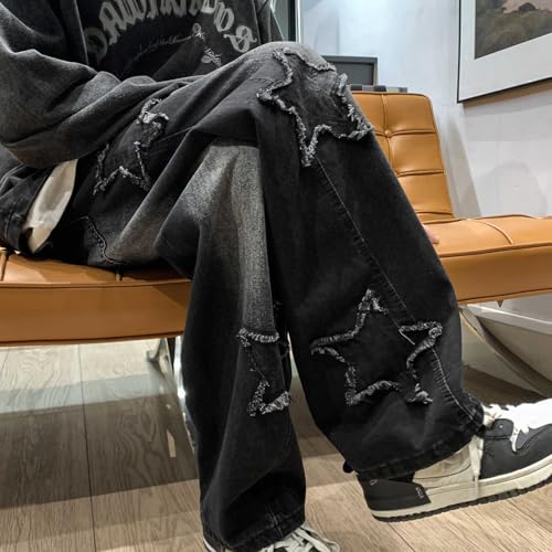 Boys Straight Leg Jeans Star Pattern Streetwear Denim Pants Casual Elastic Waist Trousers Y2K Jeans with Pockets2