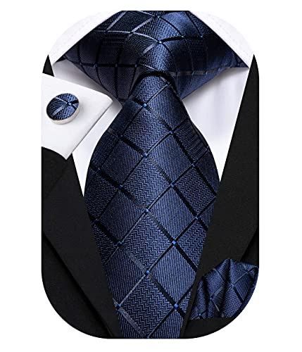 Image of Hi-Tie Men 63inches Tie Set Extra Long Necktie Paisley Tie Pocket Suqare Cufflinks Big and Tall Men Tie