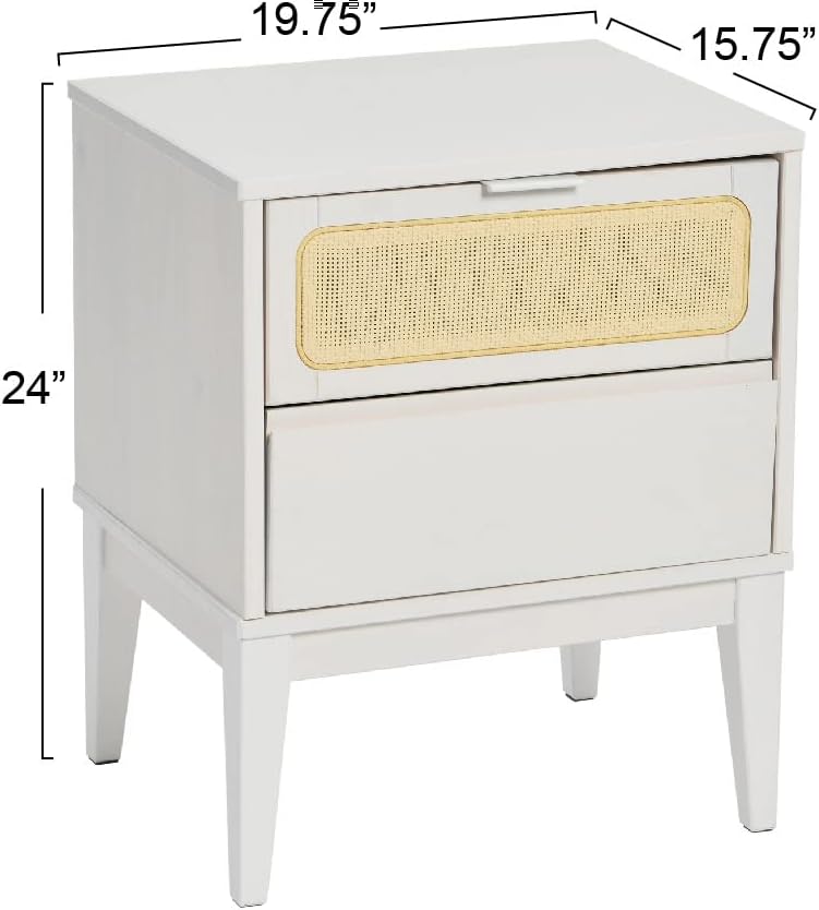 Creative Co-Op Crawford Wood 2-Drawer Side Table Bed, 16" L x 20" W x 24" H, White with Natural