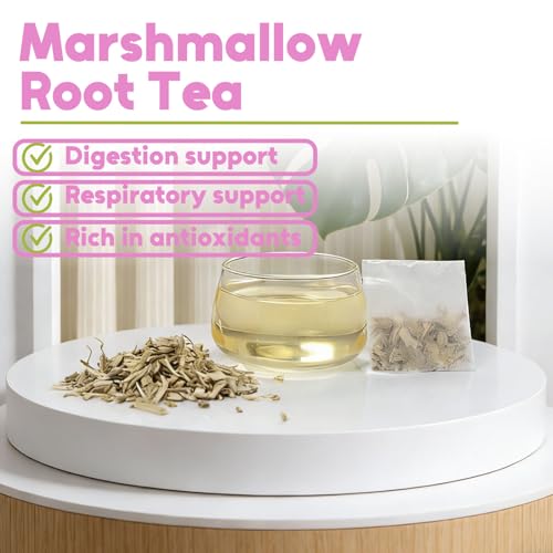 Image of Olvvla - Marshmallow Root Tea Bags - 80 Count - Sifted Althaea Officinalis | Sliced dried marshmallow root herbal tea with mild smooth taste, gentle soothing for throat & gut daily sipping