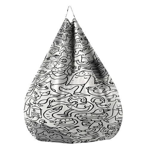 Hiseng 3D Funda de puf, Sillón de Pera sin Relleno,Sofa Puff Gaming Salon Funda Moderno Sin Relleno, Bean Bag con Asa para Salón, Dormitorio y Sala de Juegos (Abstracto,80x90cm)