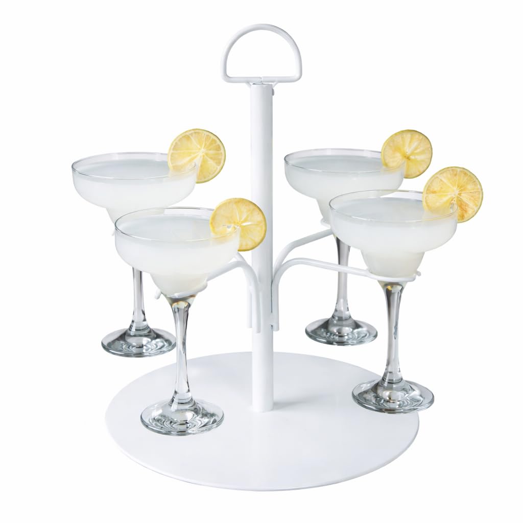 Bar@Drinkstuff White Small Cocktail Tree Stand – Holds 4 Glasses, Metal Drinks Holder For Cocktails, Prosecco & Champagne – Party, Wedding & Bar Display