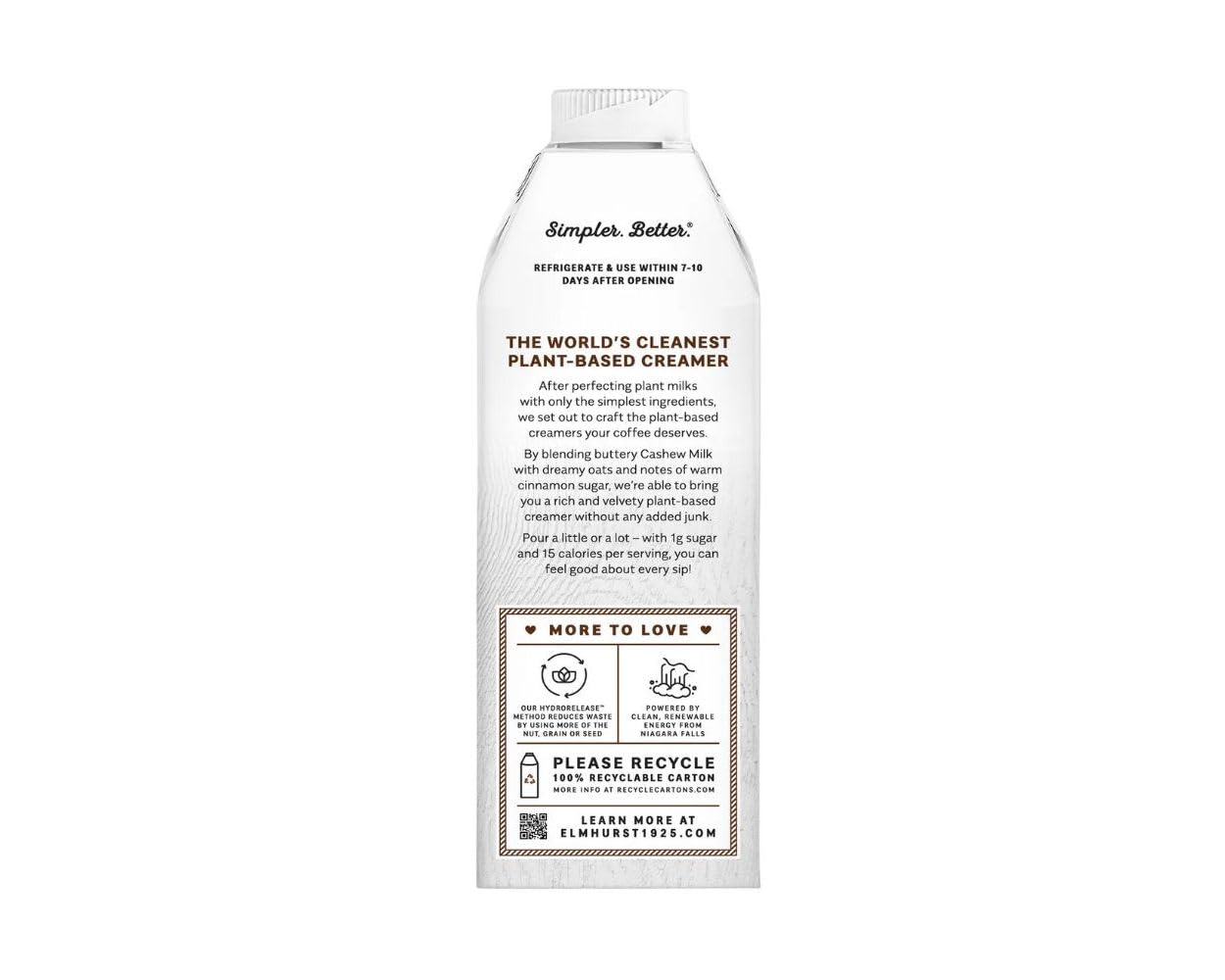 Elmhurst 1925 Cinnamon Churro Cashew Creamer – Crema vegana con notas de canela – Cremosa y versátil – Ideal para café, té, postres y más – 750 ml