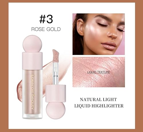 Liquid Highlighter Contour Makeup, Face Highlighter Bronzer Stick, Cream Face Illuminator Beauty, Light Glossy Finish For Face & Body, Waterproof Luminizer #3 Rosegold #TOP1
