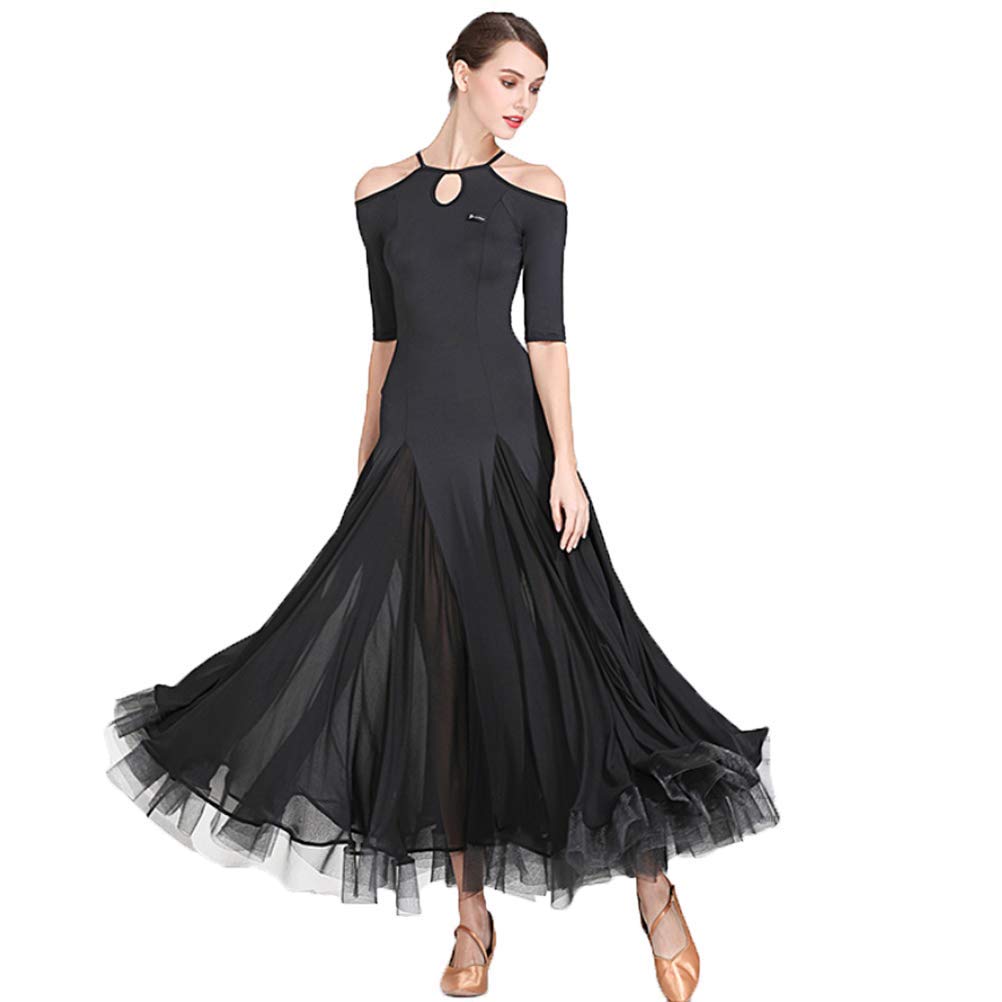 Votuleazi Abito Elegante In Tulle A Strati Con Spacchi E Maniche Scoperte - Midi Tutù Da Cocktail E Sera (Nero, Taglia XL) - 4