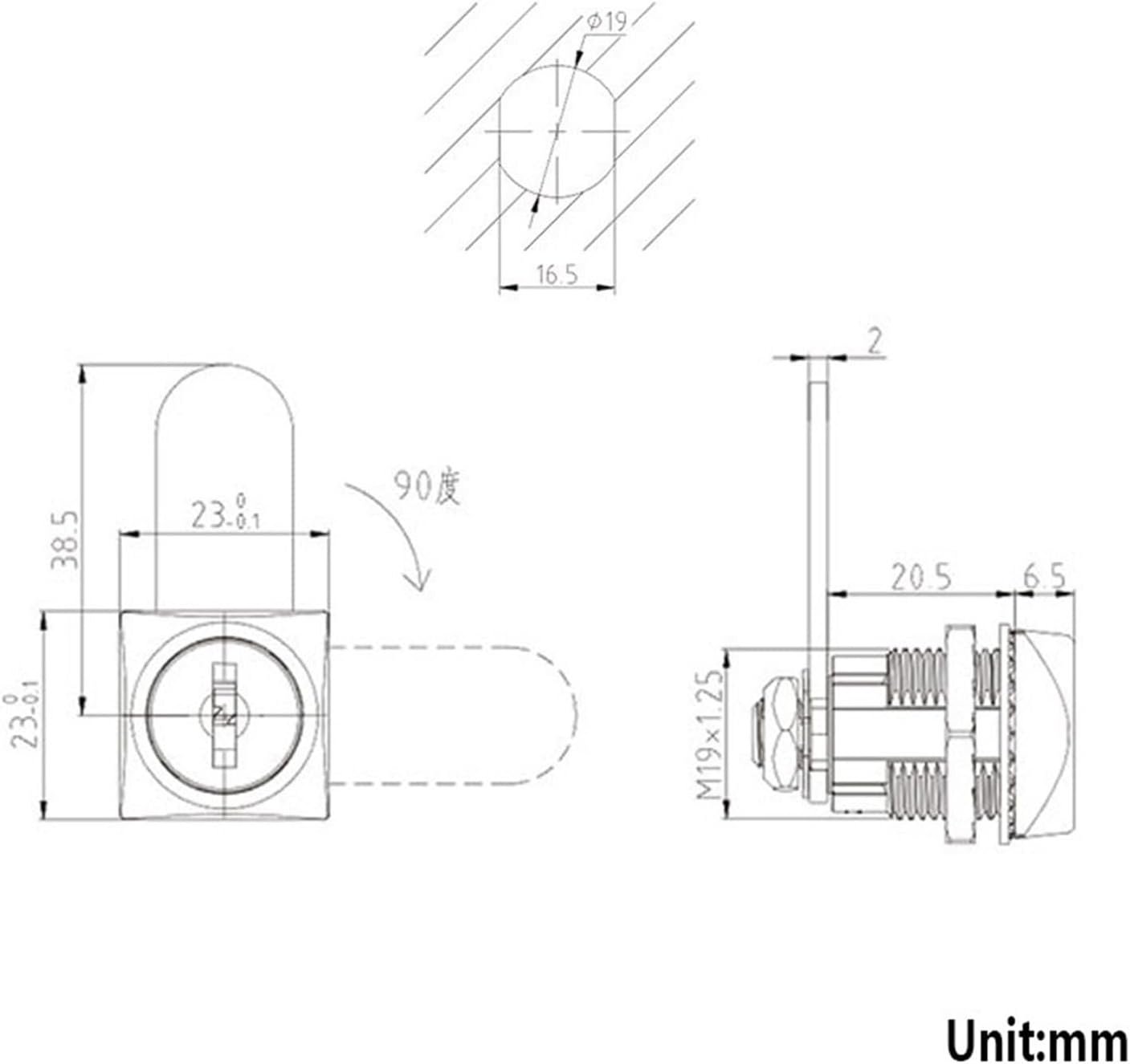Square Cinet Cam Lock Key Differnt 20mm for Gym School Locker Mailbox MA128 H 1Pcs