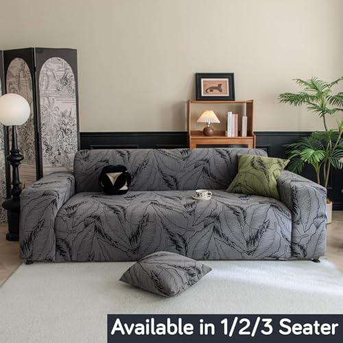Image of HOKIPO 200gsm Dual Tone Knitting Jacquard Sofa Cover 1 Seater Fully Covered, Shadow Grey (NEW2-AR-6032-GRY)