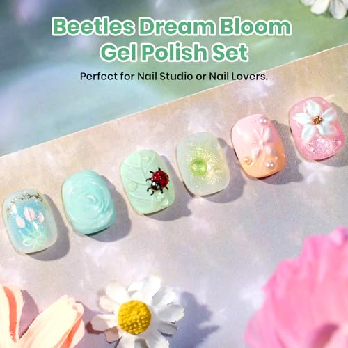 Image of Beetles Hema Free Gel Polish Set, 15 ML 6 Colors Pastel Cat Eye Pink Green Blue Glitter Gel Nail Polish Kit Soak Off UV Nail Art DIY at Home Salon Spring Summer Gift for Women