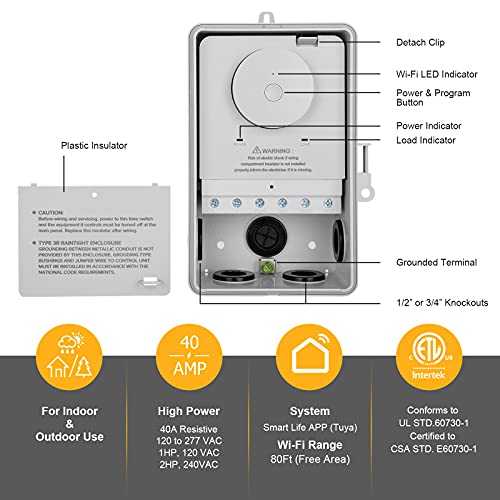 Image of Suraielec WiFi Pool Timer, Outdoor Indoor Smart Switch, 40 AMP, 2HP, 120, 240, 277 VAC, Heavy Duty Pool Controller Light Timer Box for Pool Pump, Water Heater, Spa, Powerful Electrical Appliances | Work with Smart Life /Alexa /Google Home, Heavy Duty Smart Switch for Pool Pump, Water Heater, Spa, Outdoor Use