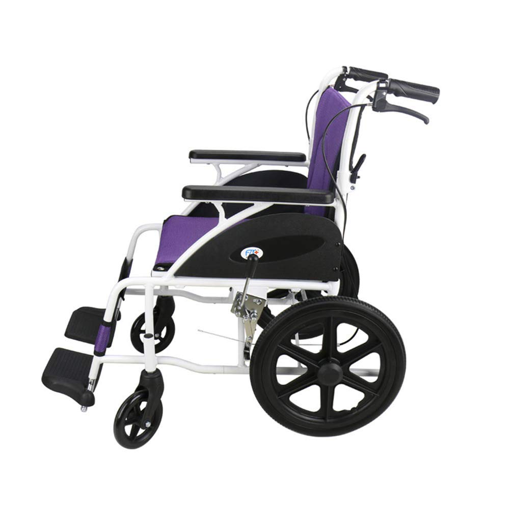 Silla de Ruedas Transit Sillas de Ruedas de Aluminio, de Estructura Liviana y Plegable con Frenos y Respaldo Plegable (Morado)