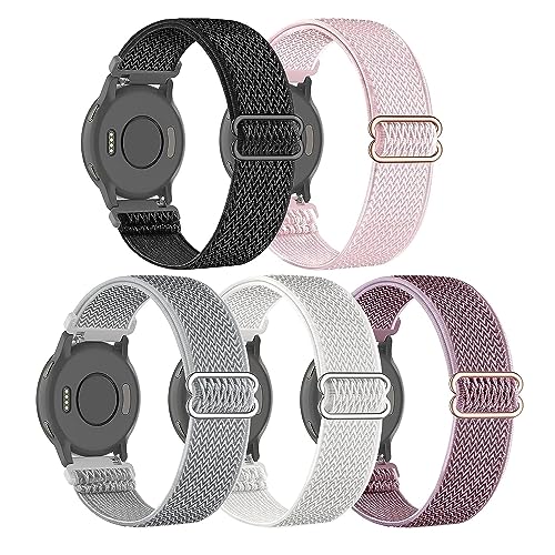 EverAct 5PACK 20mm Elastic Straps Compatible with Garmin Vivoactive 5,Nylon Soft Elastic Fabric Wristband for Venu/Venu 2 Plus/Venu Sq,Forerunner 245/645/55