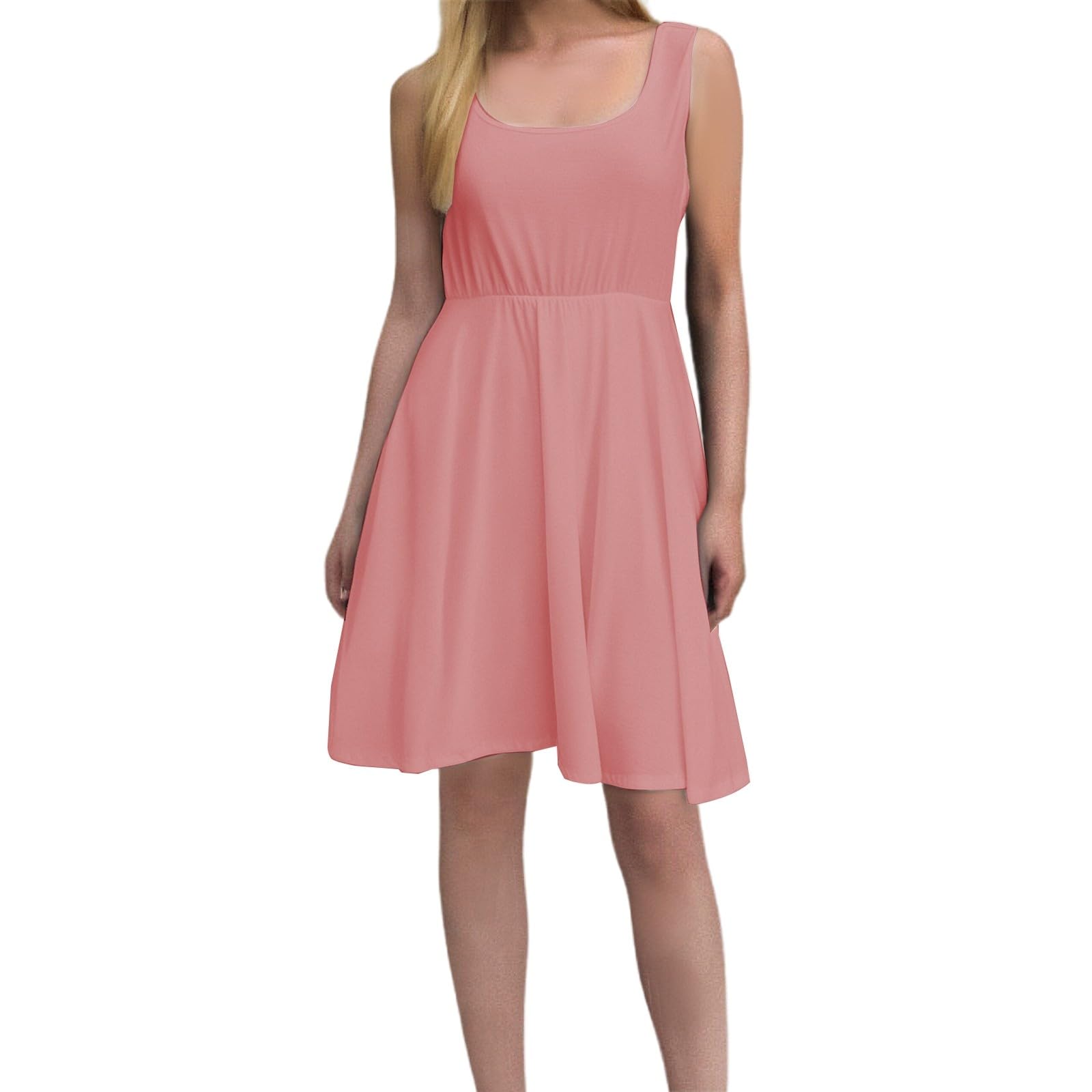 Robe Femme Chic et Elegant été Robe Longue sans Manches Floral Robes D'été Taille Haute Élastique Bohème Robes de Plage Décontractée Fête Vacances Mariage Aniversaire Fluide Grande Taille Swing Dress