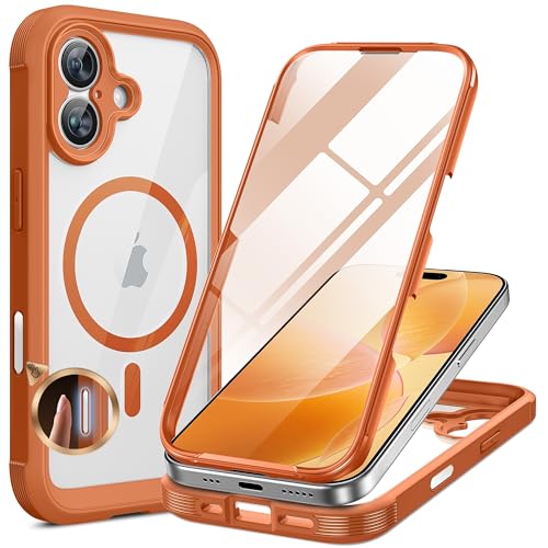 Miracase for iPhone 17 Case 6.3 Full-Body Military Grade Drop Protection Outdoor Phone case with Built-in Glass Screen &Camera Control Easy Installation No Gap Compatible with MagSafe Orange