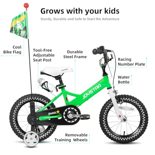 Image of JOYSTAR Little Daisy Kids Bike for Girls Boys Ages 2-10 Years, 12 14 16 20 Inch Girls Bikes with Doll Bike Seat & Streamers, Boys Bike with Flag & Number Plate, Multiple Colors