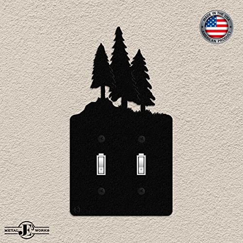 3 Pine Trees Double Toggle Light Switch Wall Plate (Double Toggle, Black) - Made In Usa #TOP1