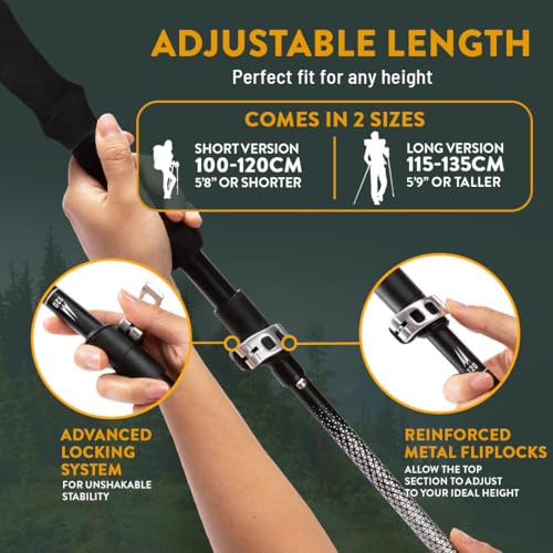 Image of Premium Foldable Hiking Poles by USA Brand - Adjustable, Lightweight Trekking Poles Made of Aircraft Aluminum, Metal Flip Locks & Comfortable Real Cork and EVA Foam Grips