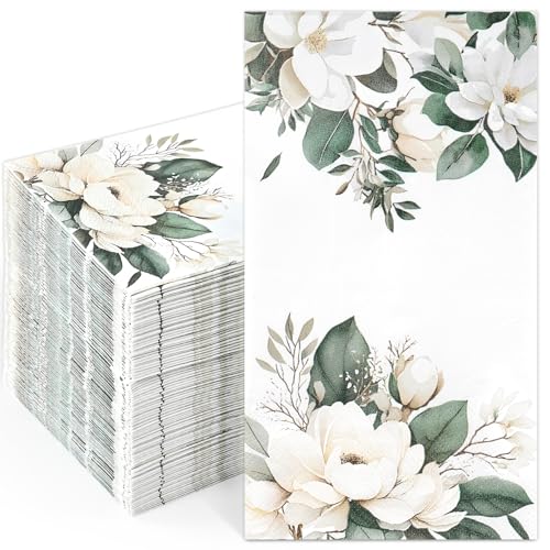 Homlouue 100 PCS Magnolia Alba Napkins, Floral Paper Napkins, Bathroom Napkins Guest Disposable, Floral Napkins for Party Picnic Dinner Baby Shower Wedding Spring Summer Decoration, Flower Napkins