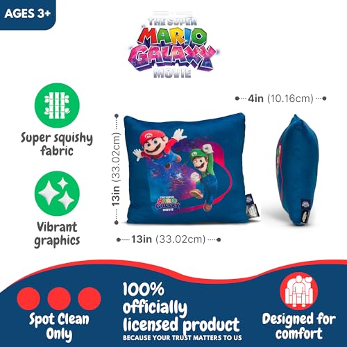 Image of The Super Mario Galaxy Movie Kids Squishy Plush Throw Pillow, Soft Decorative Cushion for Bedroom Decor & Gifts, 13 Inch, Mario, Luigi & Princess Peach (100% Officially Licensed Product) By Franco