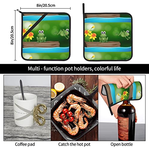Two Green Frogs Pot Holders Sets Of 2 Heat Resistant Non-Slip Potholder For Microwave Cooking Baking Oven End Dishes And Bbq #TOP7